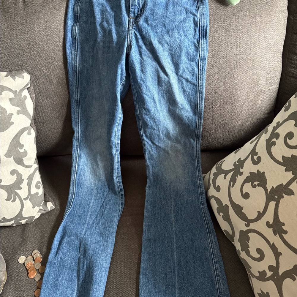 7 For All Mankind Blue Flare Wide Leg Jeans